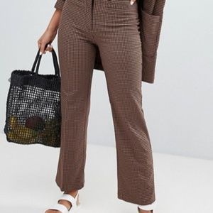 Monki wide leg pants in brown check print